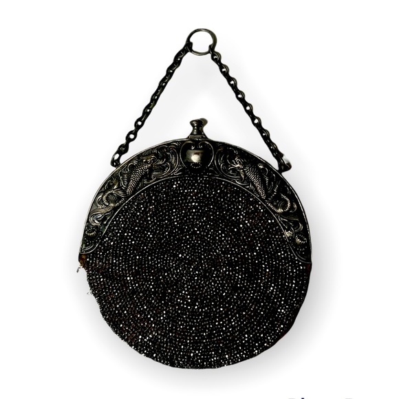 Vintage Silver beaded leather purse